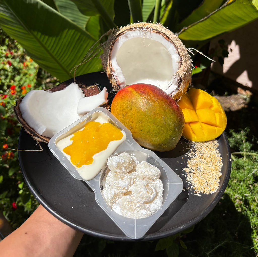 mango sticky rice dip mochi